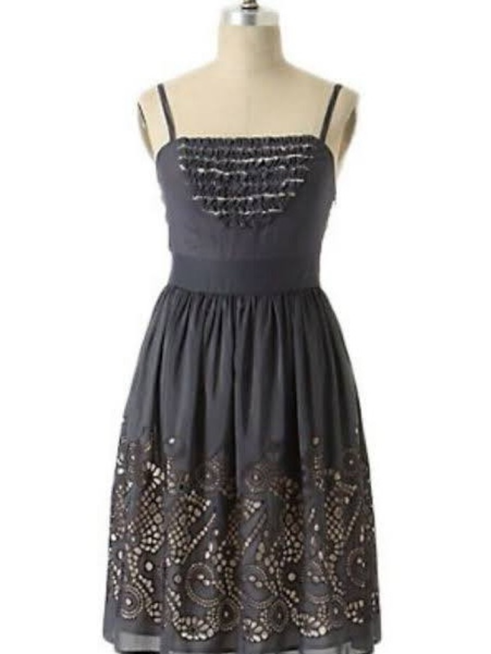 Black Sleeveless Midi Dress with Eyelet Cutwork
